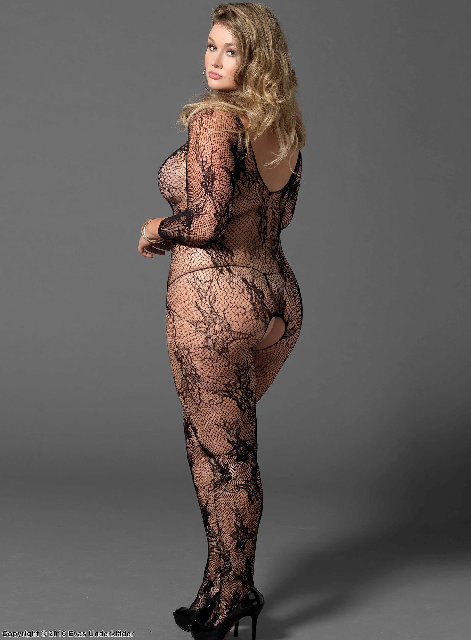 Floral lace bodystocking, plus size